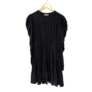 Ulla Johnson 4 Pleated Puff Shoulder Mini Dress $490 Fit&Flare Long Sleeve Black